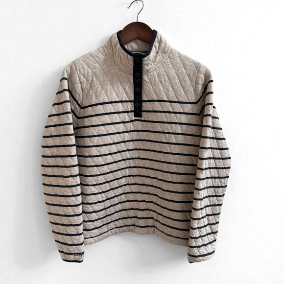 Orvis Tops - Orvis Quilted Quarter-Snap Pullover Sweatshirt Cream Navy Stripe Women’s Medium